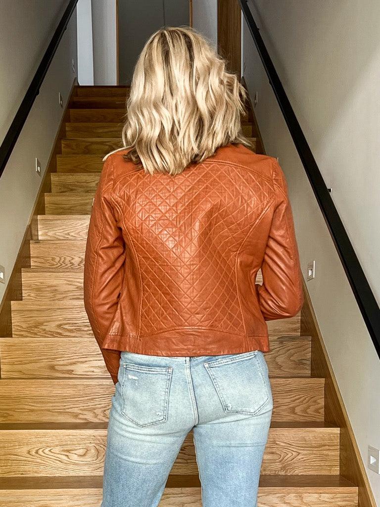 Breana Leather Jacket - Burnt Orange - Flutter