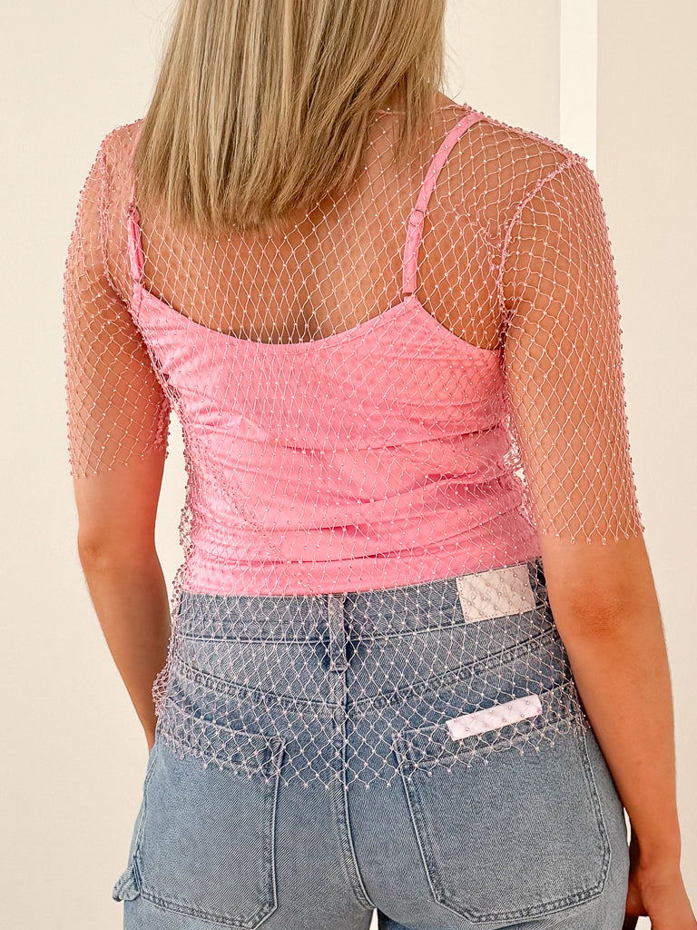 Janice Sparkle Tank/Overlay- Pink