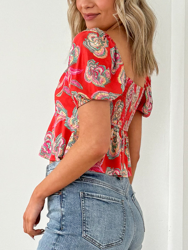 Renelle Tango Floral Top- Tango
