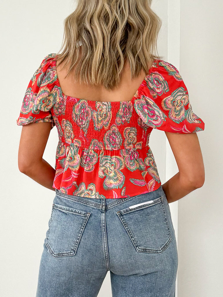 Renelle Tango Floral Top- Tango