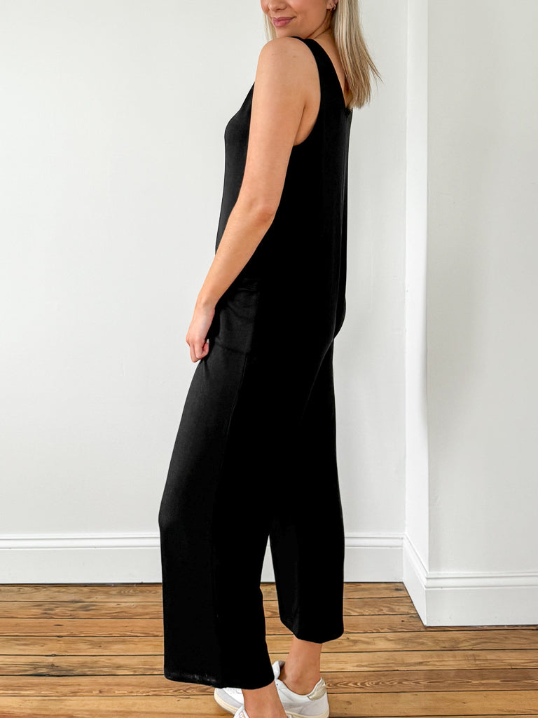 Rainey Modal Terry Patch Pocket Jumpsuit-Black