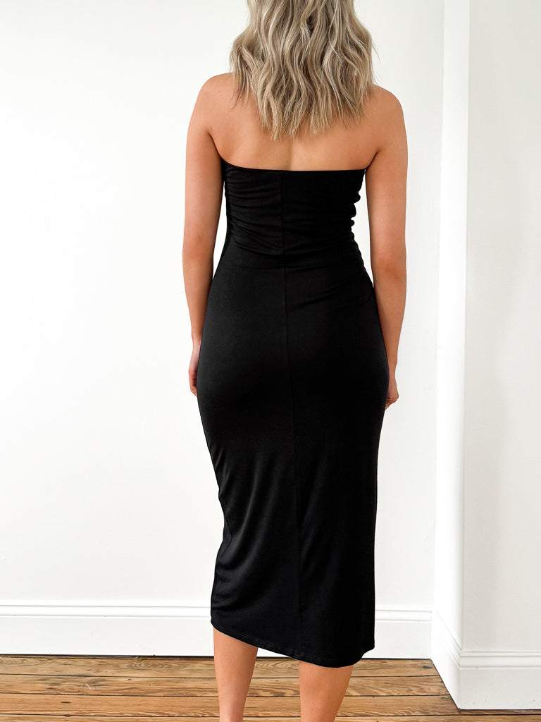 Amina Strapless Midi Dress-Black