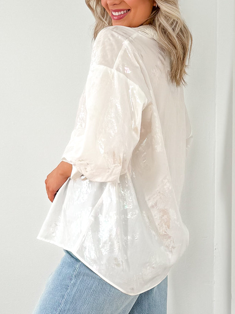 Shimmer Button Down- White