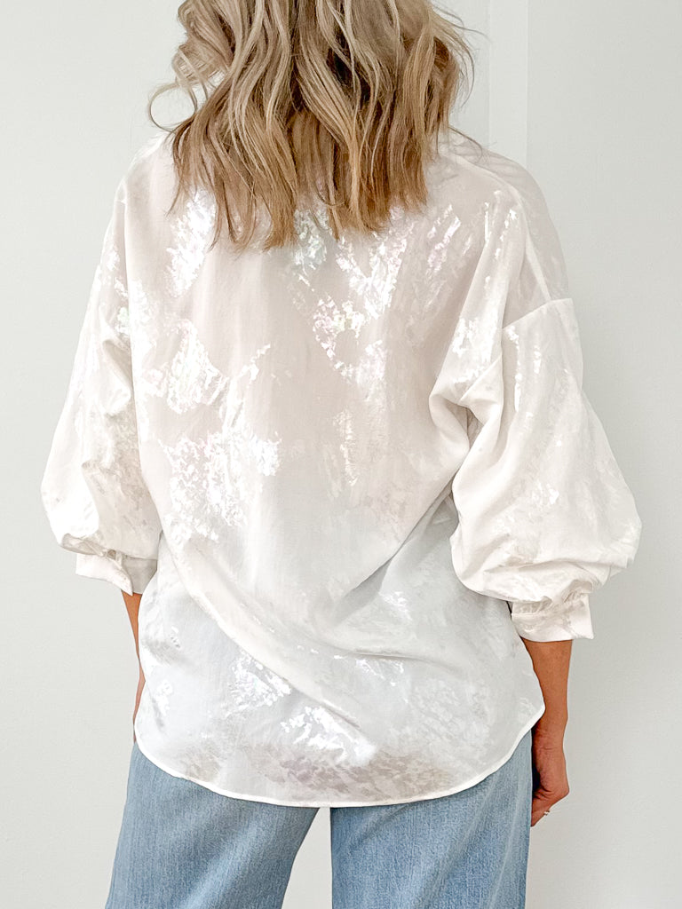 Shimmer Button Down- White