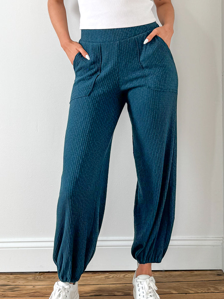 Cabana Textured Rib Pant-Oceanic Teal