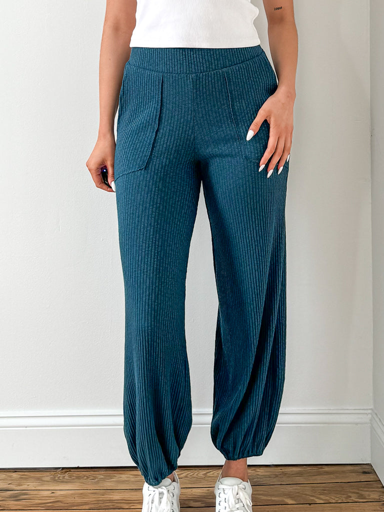 Cabana Textured Rib Pant-Oceanic Teal