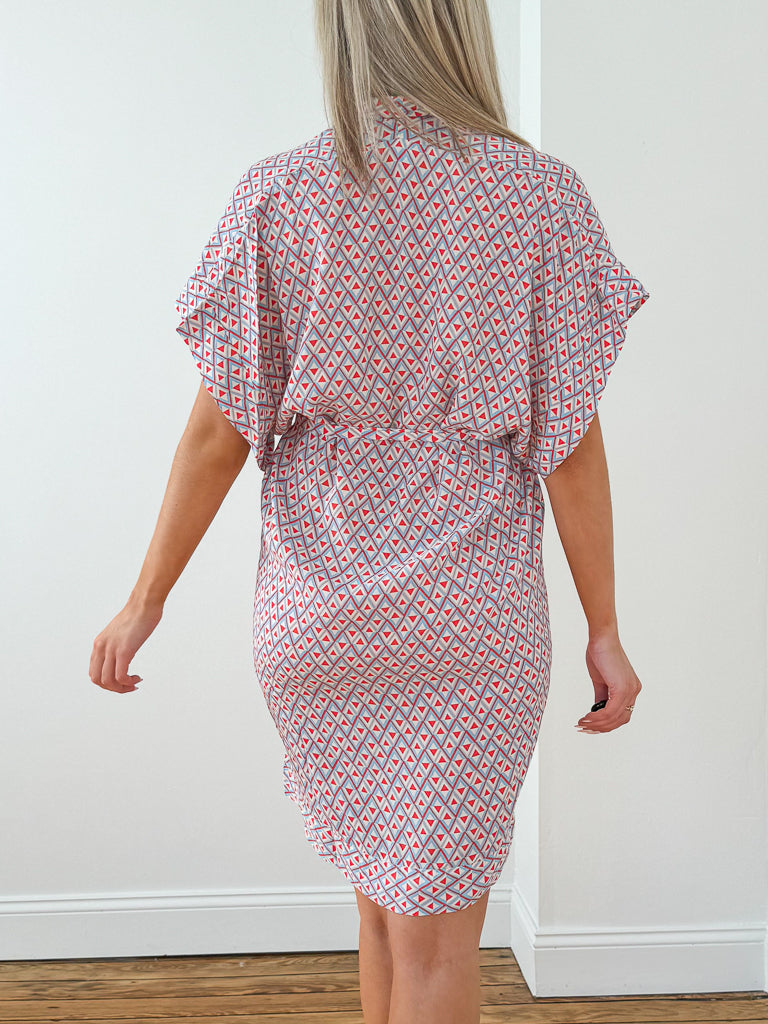 Marie Kimono Dress- Retro Blue