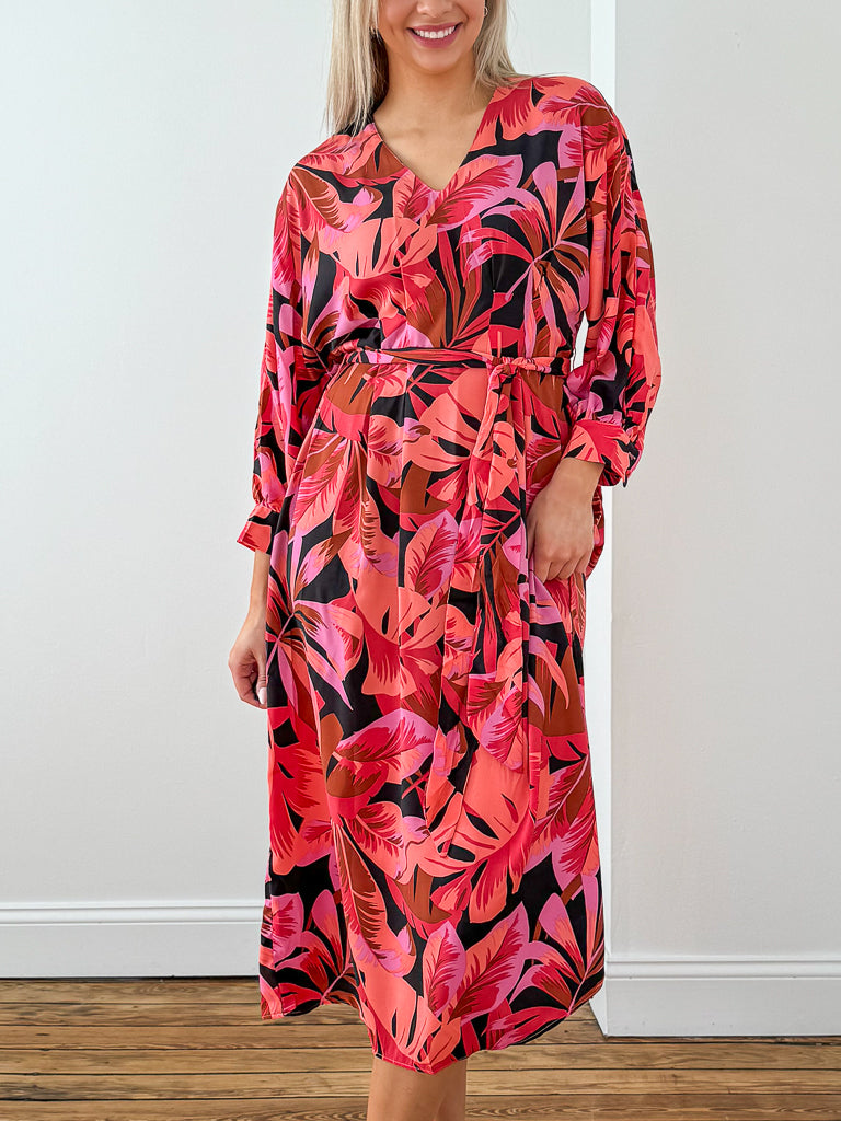 Makana Long Sleeve Dress- Sunset Palm