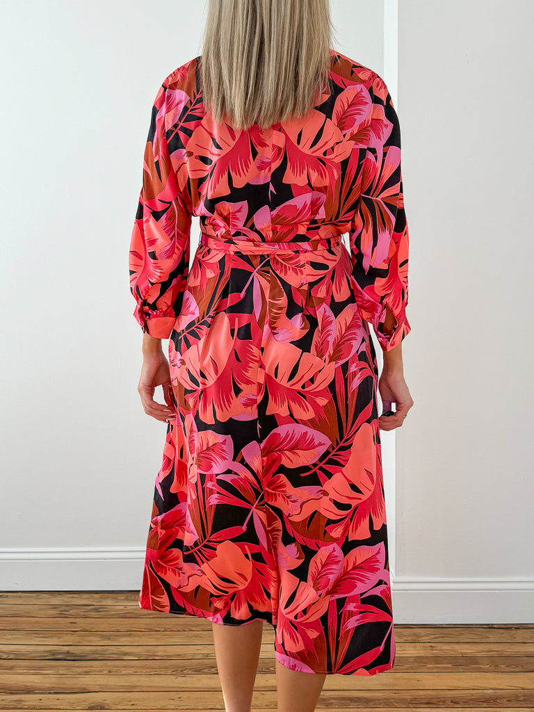 Makana Long Sleeve Dress- Sunset Palm