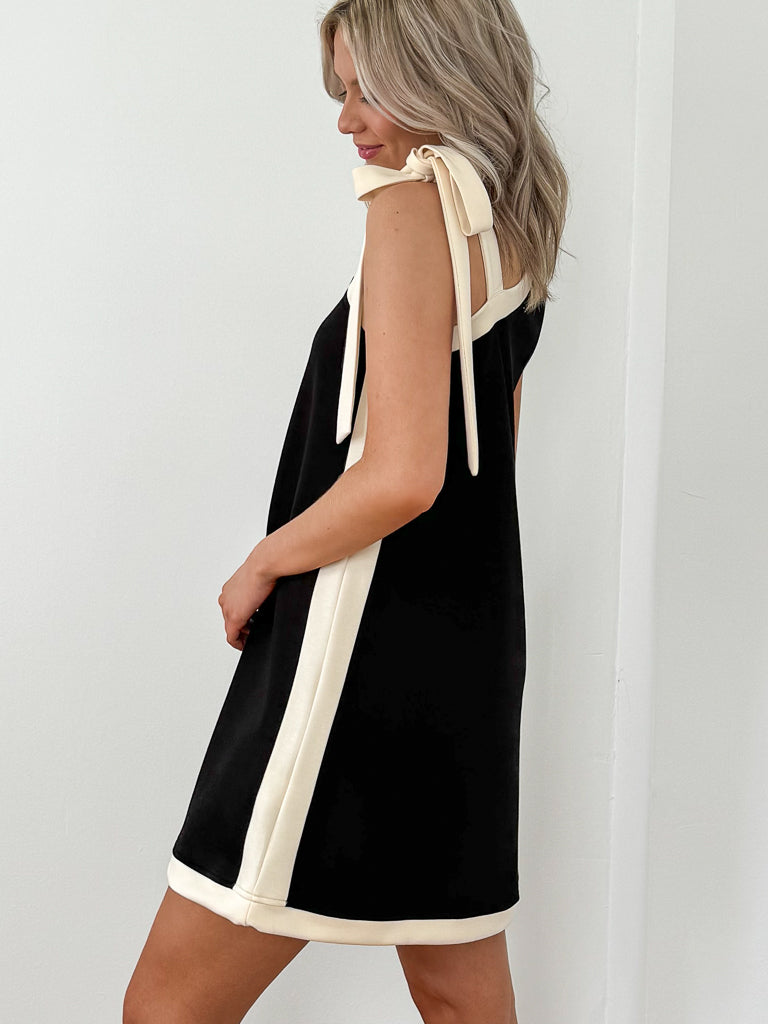 Angie Butter Modal Tie Strap Tank Dress- Black/Eggshell