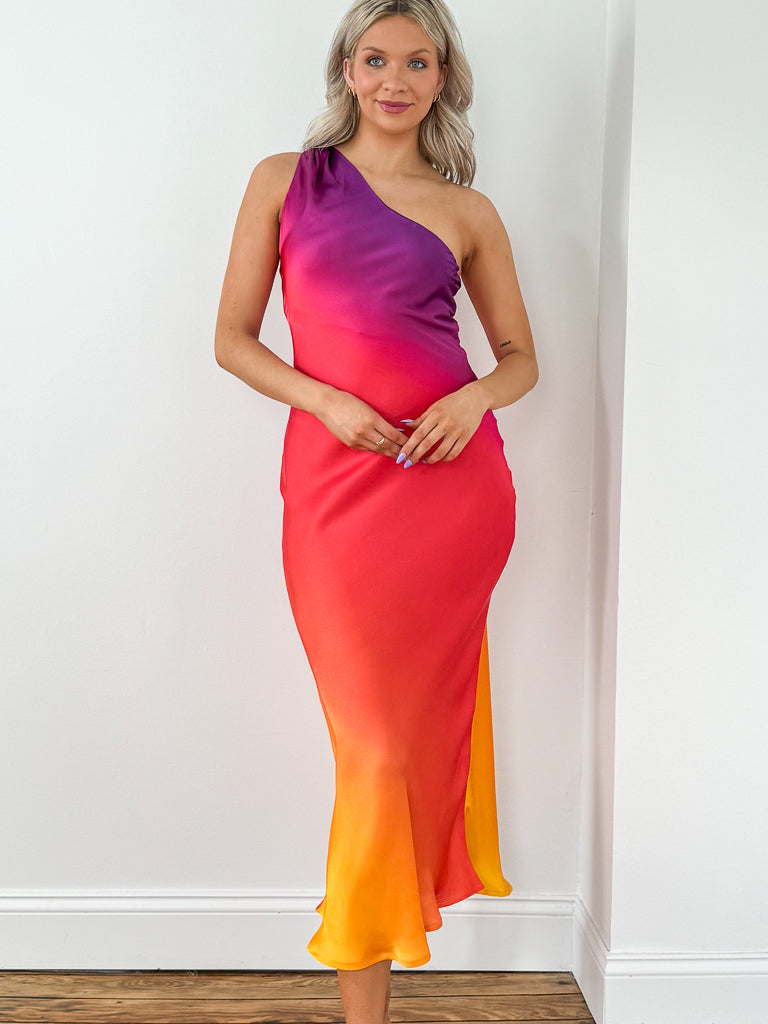Lena One Shoulder Maxi-Sunset Cosmo