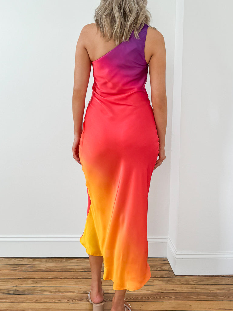 Lena One Shoulder Maxi-Sunset Cosmo