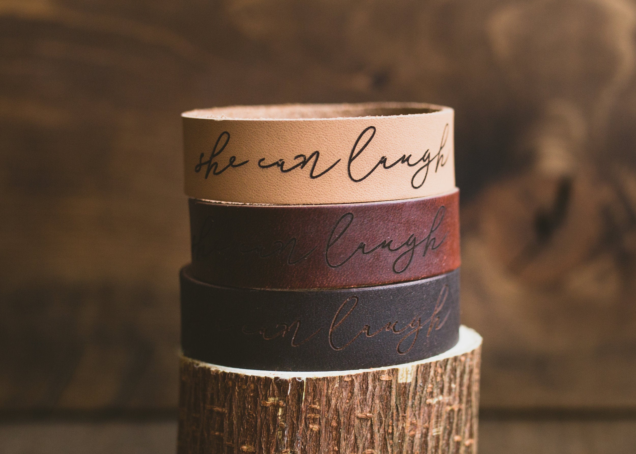She Can Laugh Leather Cuff Bracelets