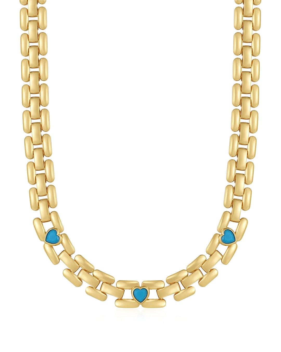 The Heart Stone Link Necklace- Gold - Flutter