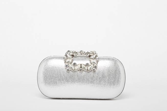 Oval Rhinestone Box Clutch - Silver - Flutter