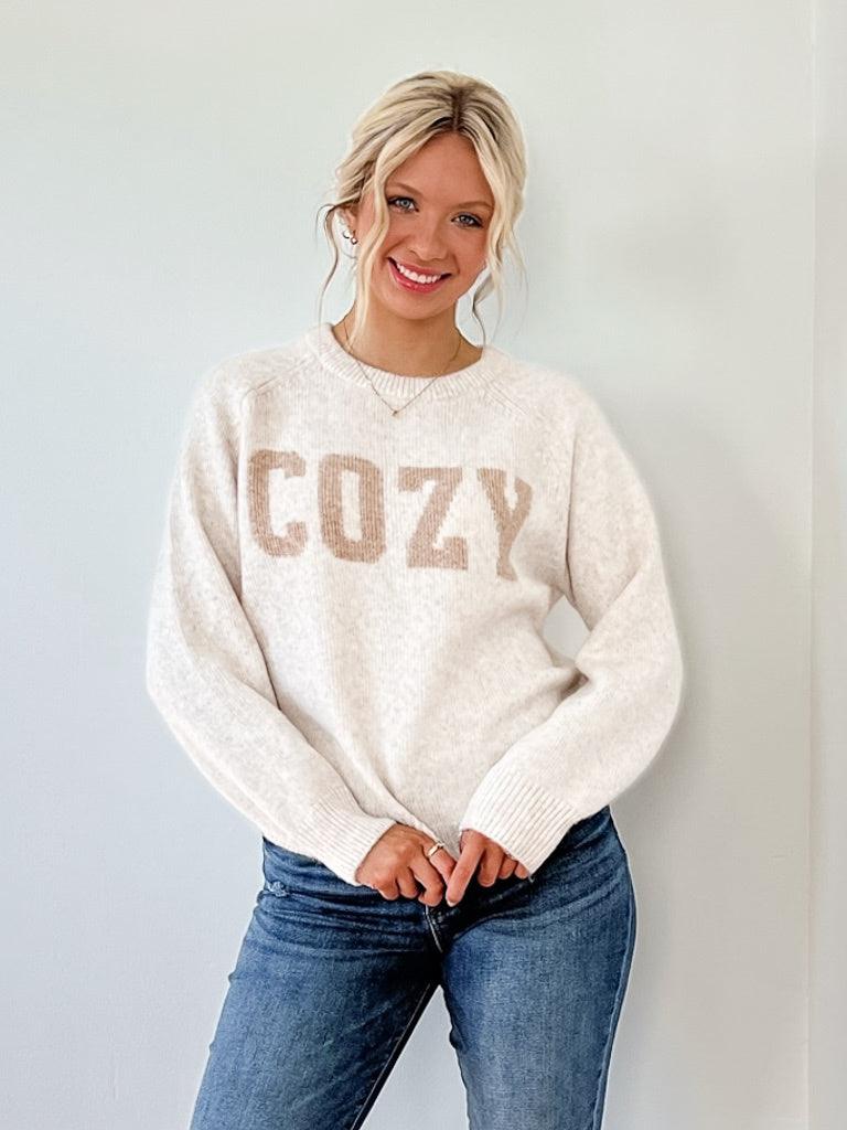 soft crew neck sweater from Z Supply features a relaxed fit and intarsia lettering