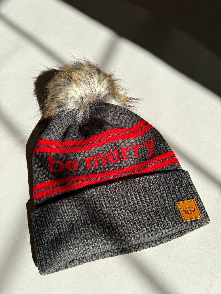Be Merry Knit Pom Hat - Olive/Red