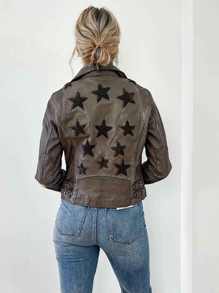 Christy Stars Leather Jacket - Cozy Taupe - Flutter