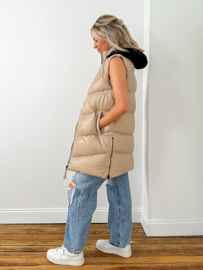 Gina Puff Leather Vest - Cream