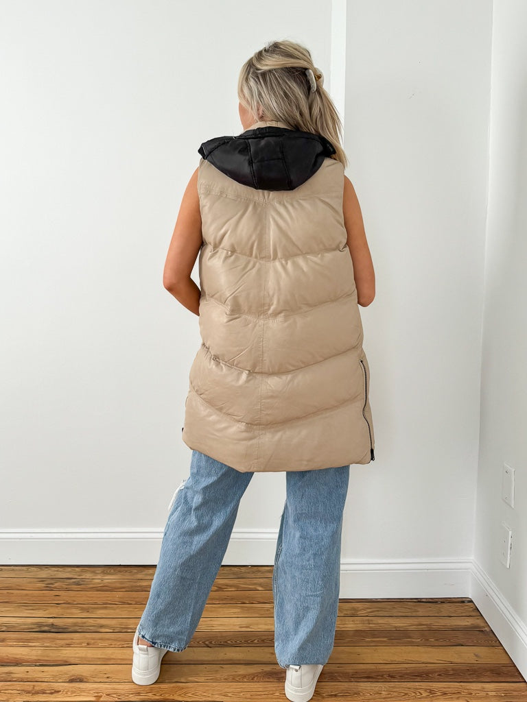 Gina Puff Leather Vest - Cream