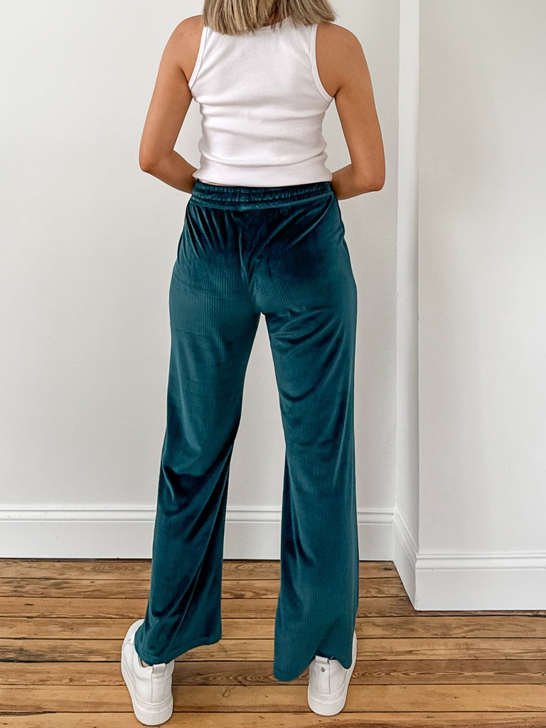 Flare Up Velour Pant- Rich Pine