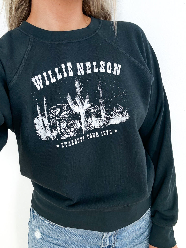 Willie Nelson Stardust Tour Raglan Crew - Vintage Black