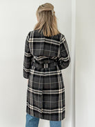Tino Longline Belted Coat - Charcoal Plaid