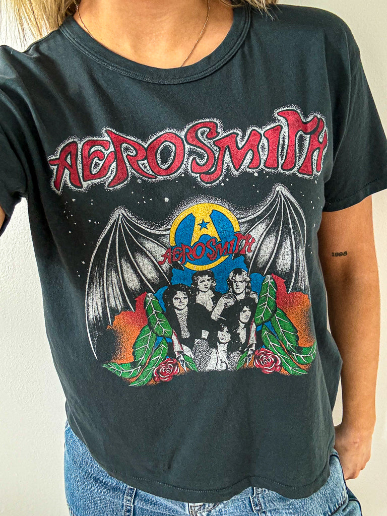 Aerosmith Back in the Saddle Tee-Vintage Black