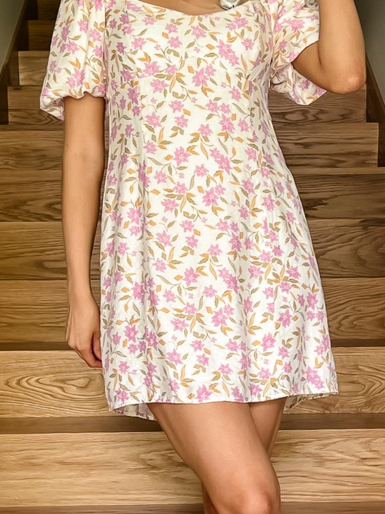 Alaine Floral Mini Dress - Sandstone - Flutter