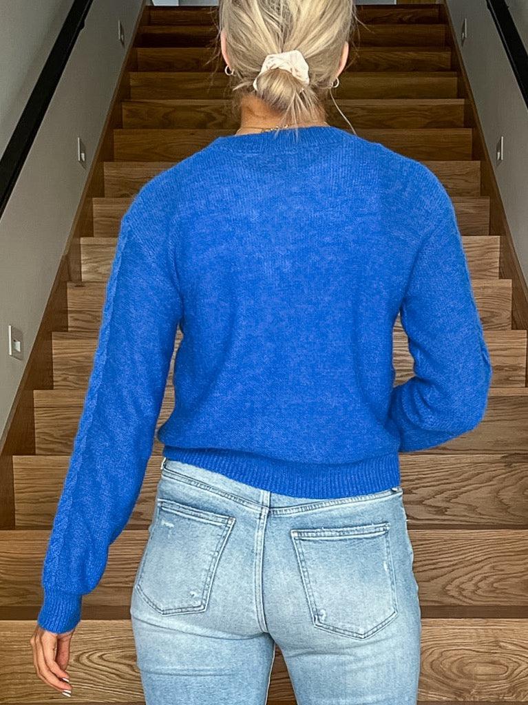 Manon Cable Knit Sweater- Blue - Flutter