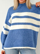Carlen Mock Neck Sweater- Campanula White Stripe