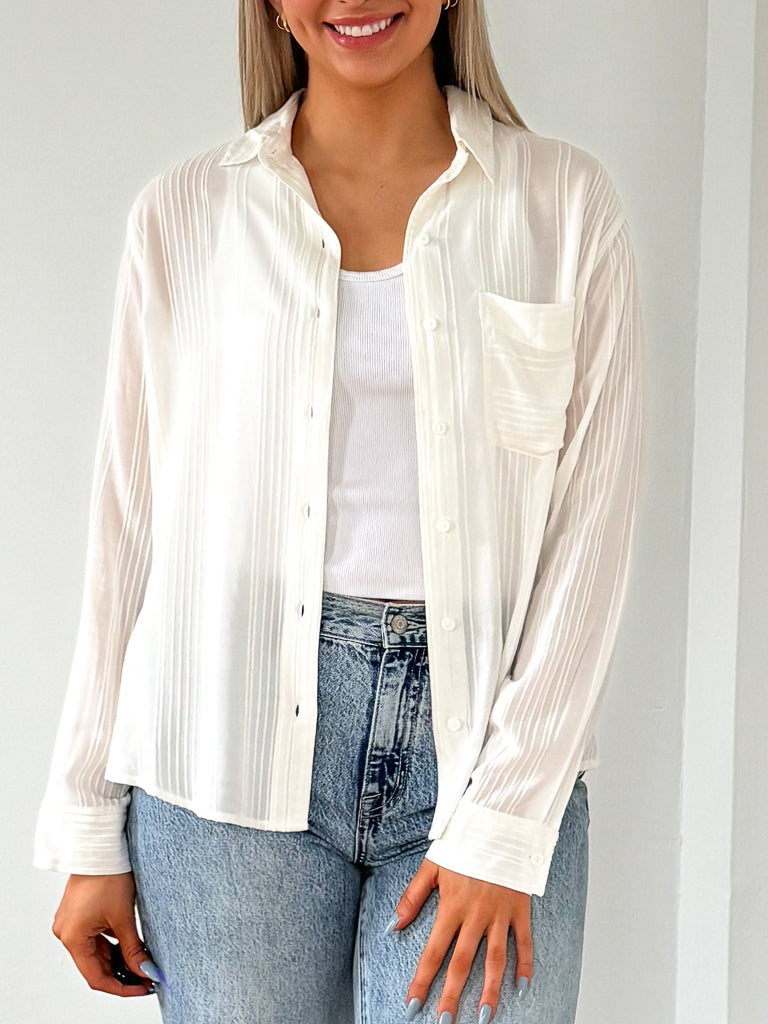Paige Long Sleeve Button Down-White