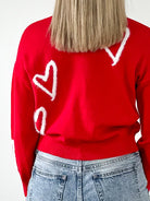 Scattered Hearts Sweater- Red