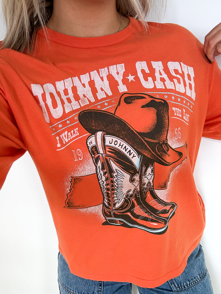 Johnny Cash Boots and Hat LS Crew-Tangerine