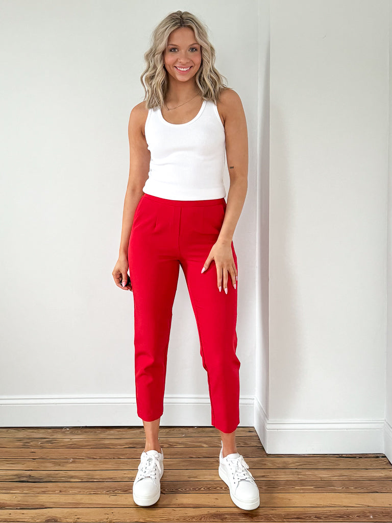 Bailey Solid Tapered Pant-Rococo Red
