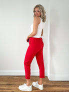 Bailey Solid Tapered Pant-Rococo Red