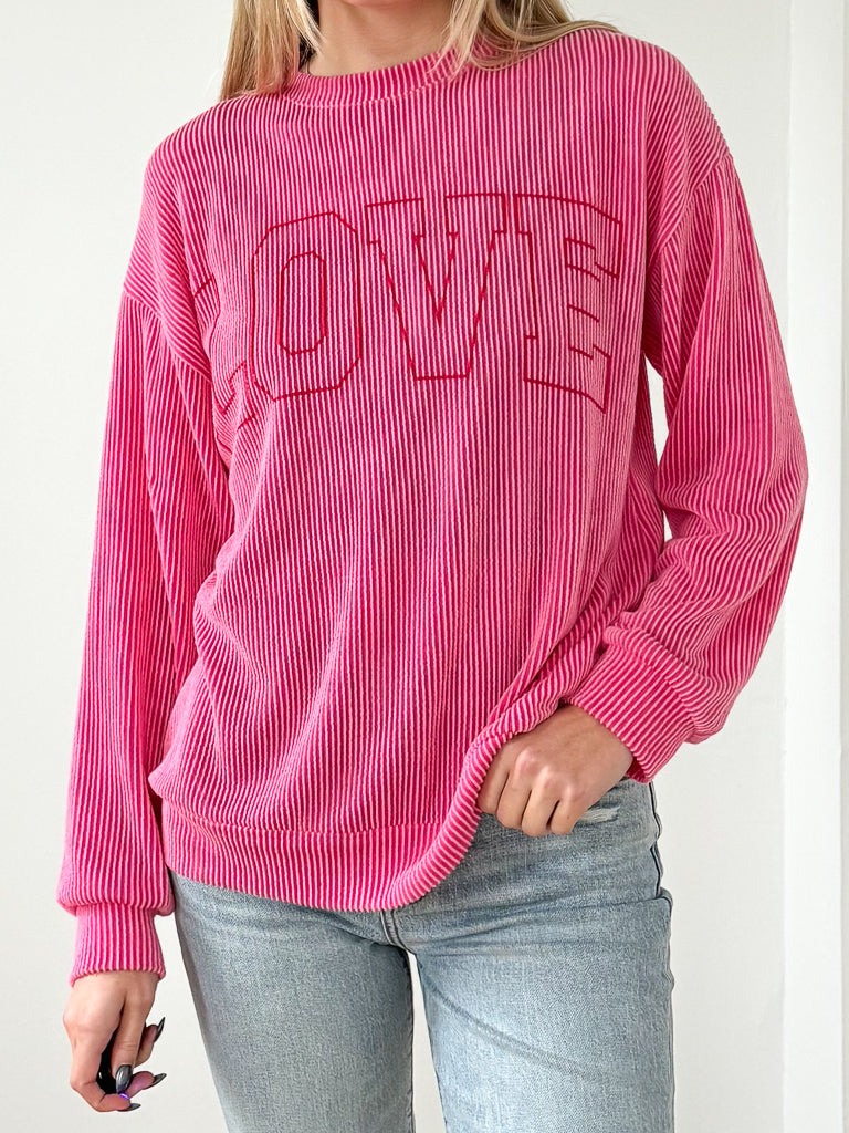 Love Ribbed Long Sleeve- Hot Pink