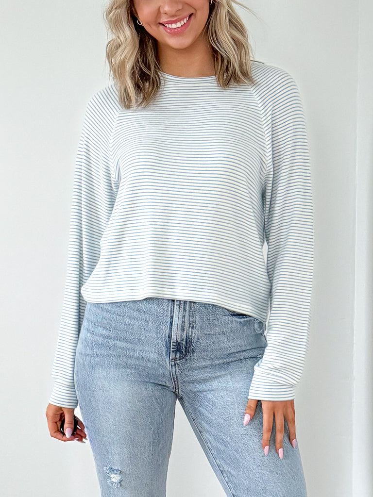 Staying In Stripe LS Top- Blue Jay