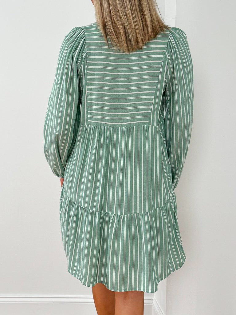 Emily Long Sleeve Dress-Palm Stripe Green