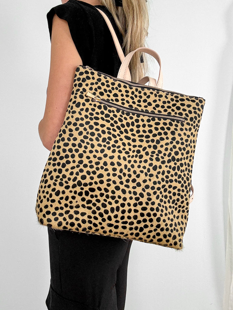 The Flutter Backpack - Cheetah with natural straps