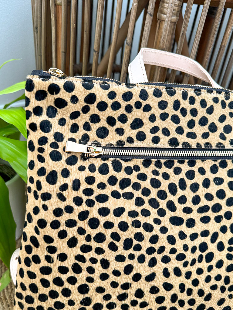 The Flutter Backpack - Cheetah with natural straps