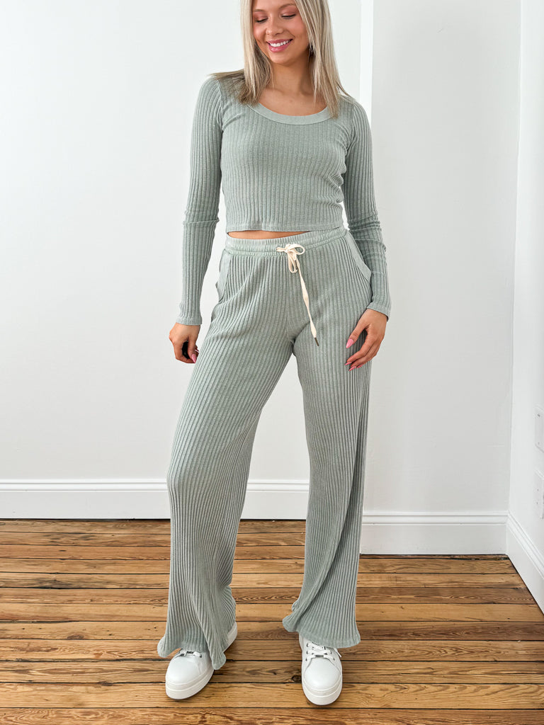 Louise Washed Sweater Rib Pant-Endless Sky