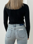 Louise Scoop Neck Washed Sweater Rib Longsleeve-Black