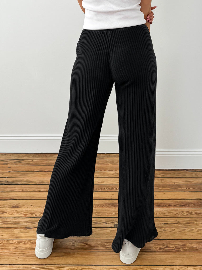 Louise Washed Sweater Rib Pant-Black