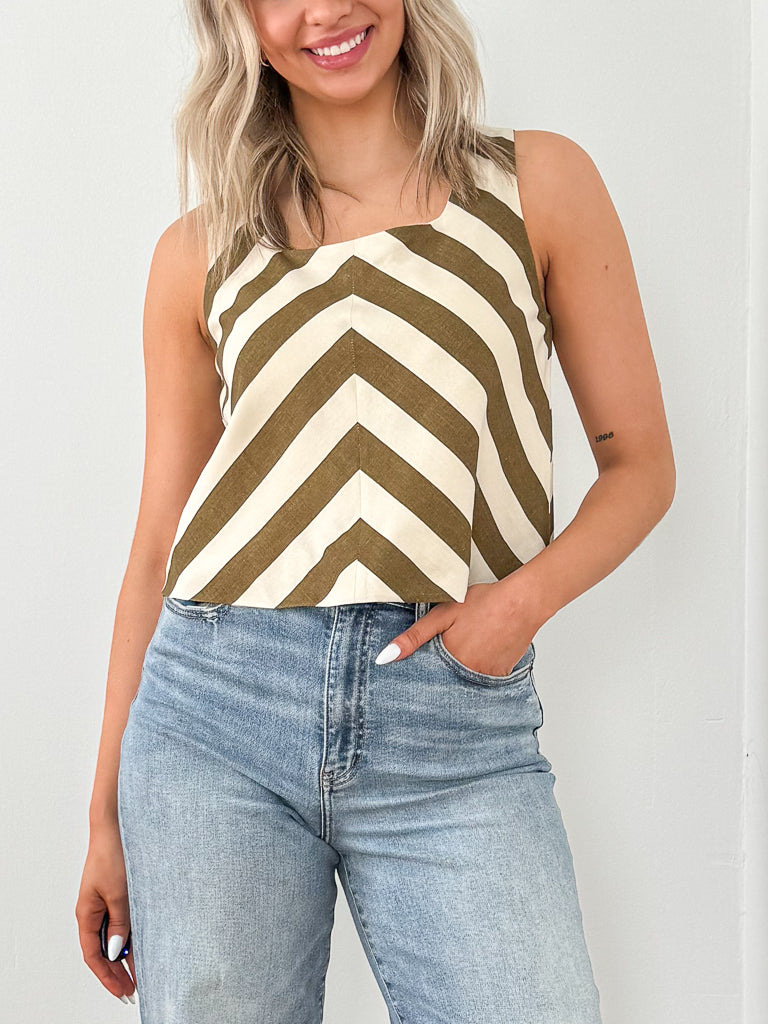 Manguin Top-Striped Linen & Army