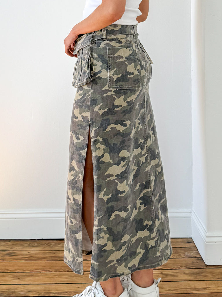 Peyton Cargo Side Slit Skirt-Camouflage