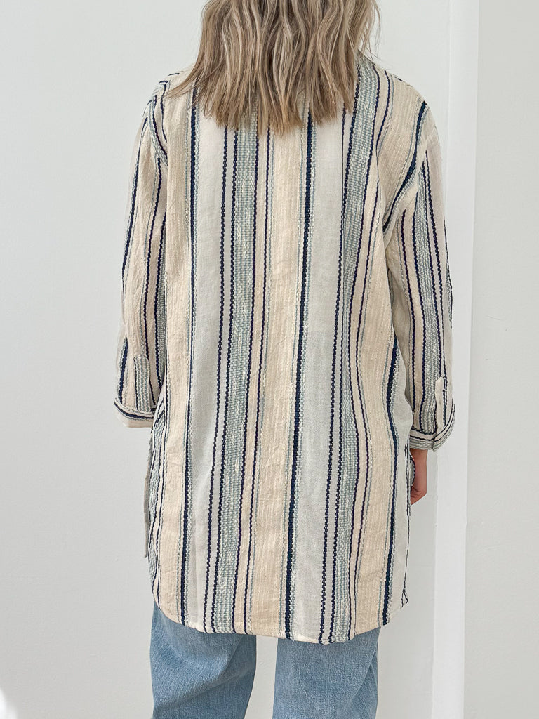 Paige Button Down Shirt Dress-Natural Blue Stripe