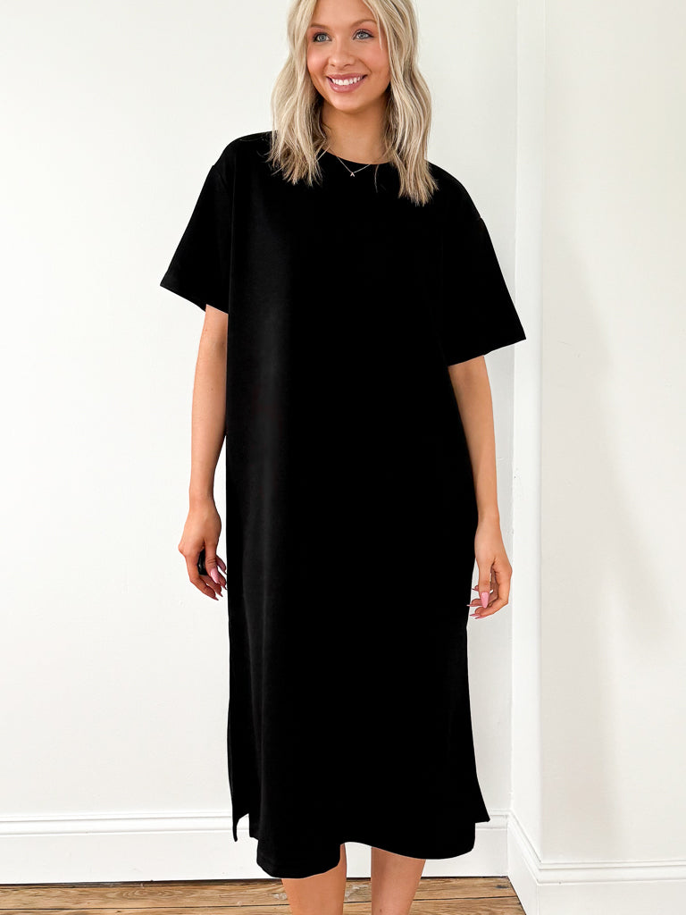 Clara Butter Modal Midi Length T-Shirt Dress-Black