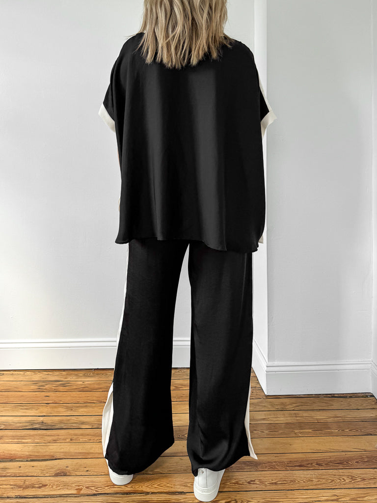 Aimee Contrast Band Pant Set-Black
