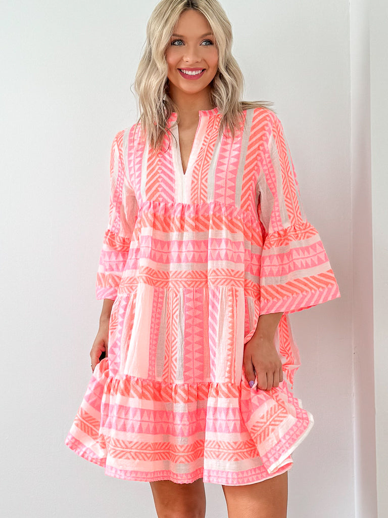 Jacquard Mini Dress- Neon Pink